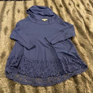 Love and Let Live waffle, lace, hoodie and quarter sleeve baby doll top